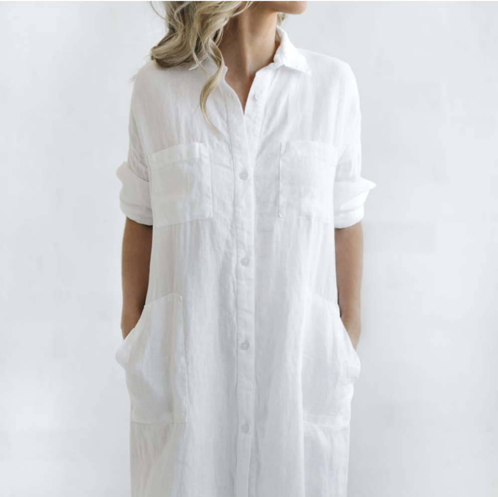 Long Linen shirt dress | White – The ...